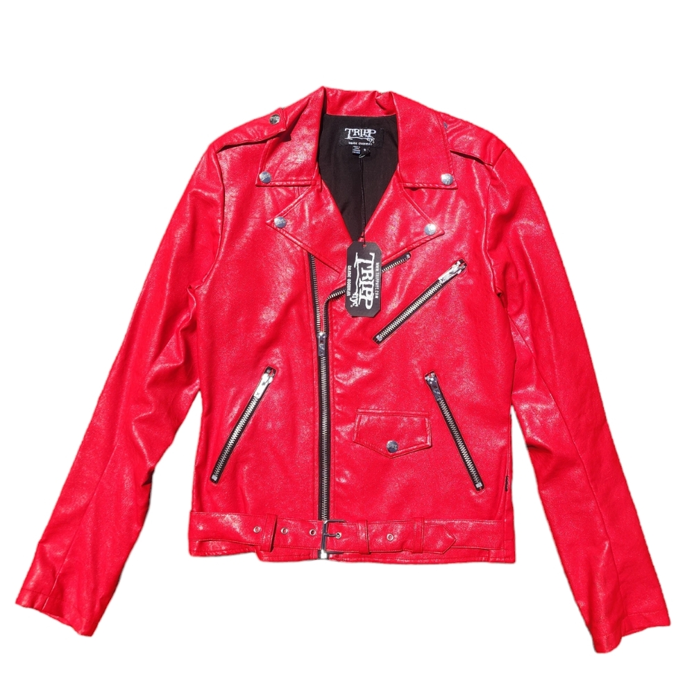 Tripp NYC Faux Leather Classic Red Moto Jacket